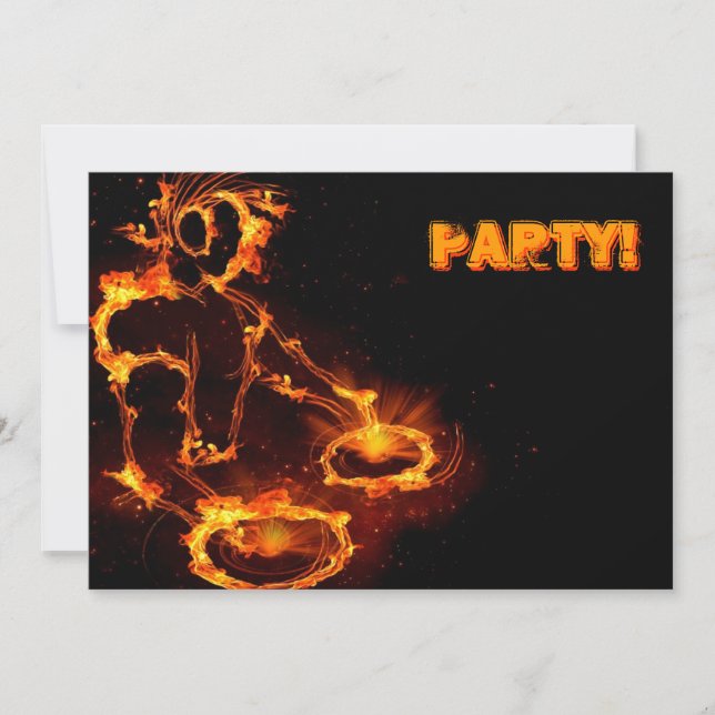 Extreme cool Flaming DJ party invitation. Invitation (Front)
