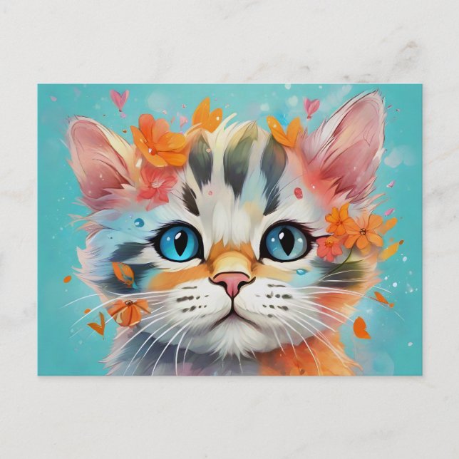 Extreme Cute Watercolor Cat # 1 Postcard (Front)