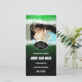 Extreme Grunge Green Black Graduation Photo Card (Standing Front)
