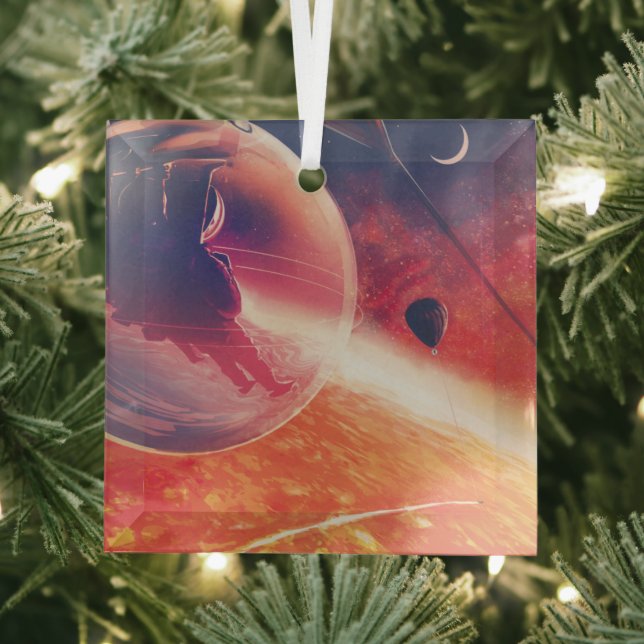 Extreme Hot Air Balloon on Volcanic Hellscape Glass Ornament (Insitu)