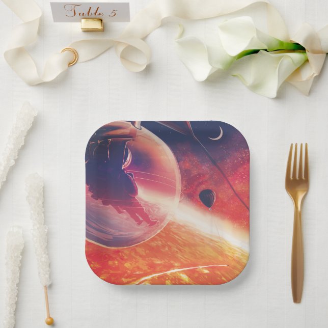 Extreme Hot Air Balloon on Volcanic Hellscape Paper Plate (Wedding)