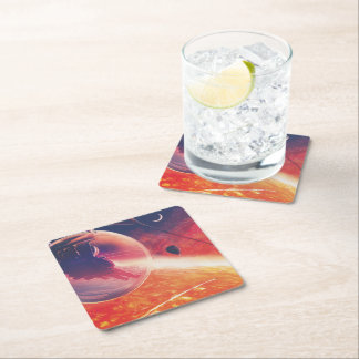Extreme Hot Air Balloon on Volcanic Hellscape Square Paper Coaster