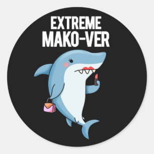 Extreme Mako-ver Funny Mako Shark Pun Dark BG Classic Round Sticker