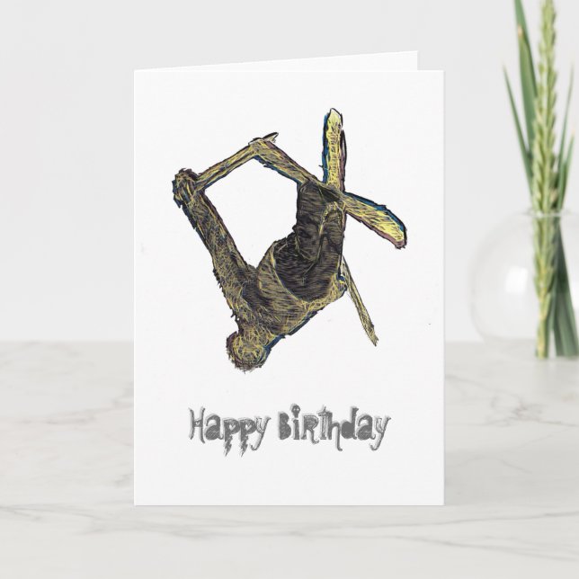 Extreme Ski Happy Birthday Card (White) (Front)