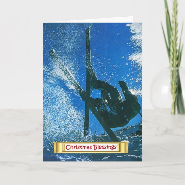 Extreme skiing, Christmas Blassings Holiday Card (Front)
