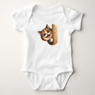 Extremely Cute Little Cat Hiding Baby Bodysuit