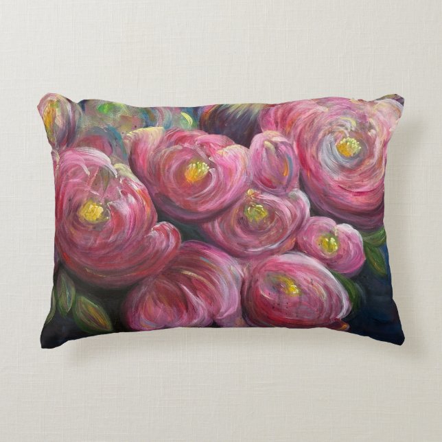 Exuberance pink flower painting accent pillow (Front)