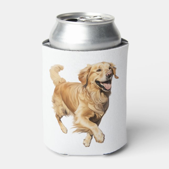 Exuberant Golden Retriever Playtime - Dynamic Dog  Can Cooler (Can Front)