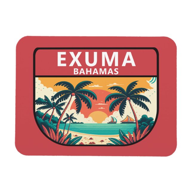 Exuma Bahamas Retro Emblem Magnet (Horizontal)