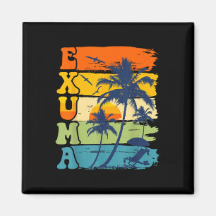 Exuma Bahamas Retro Palm Tree Beach Summer Vacatio Magnet