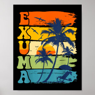 Exuma Bahamas Retro Palm Tree Beach Summer Vacatio Poster