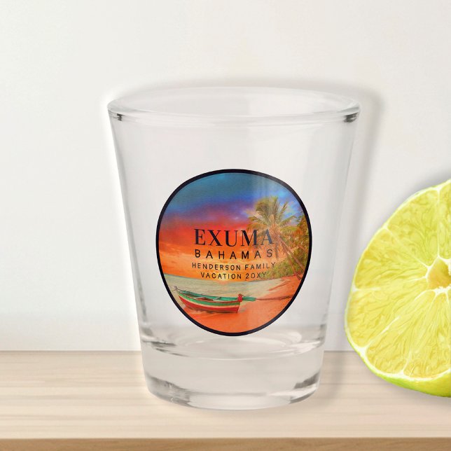Exuma Bahamas Retro Sunset Travel Souvenir 1950s Shot Glass (Creator Uploaded)