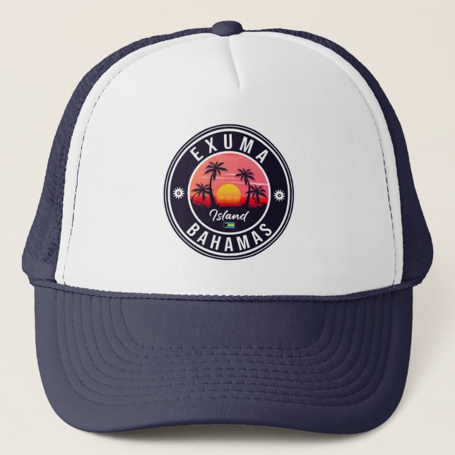 Exuma Bahamas Retro Sunset Vintage Souvenirs Trucker Hat (Front)