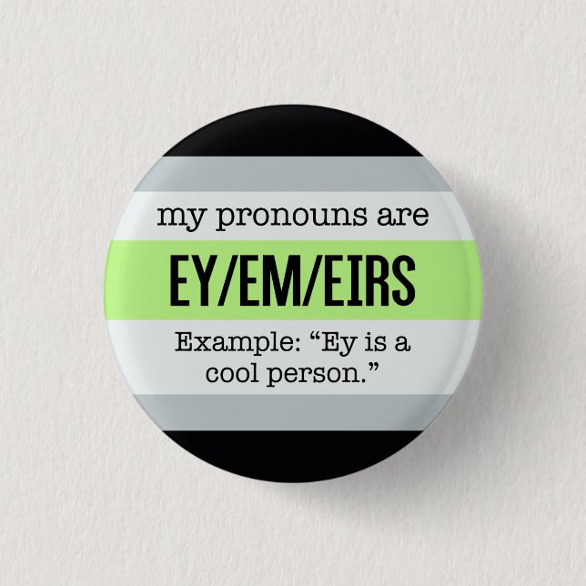 Ey/Em Pronouns – Agender Flag 1 Inch Round Button (Front)