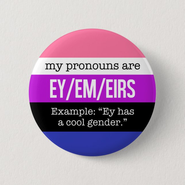 Ey/Em Pronouns – Genderfluid Flag 2 Inch Round Button (Front)