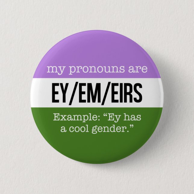 Ey/Em Pronouns – Genderqueer Flag 2 Inch Round Button (Front)