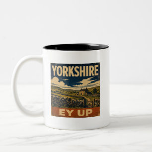 Ey Up Yorkshire Retro Travel Poster Two-Tone Coffee Mug