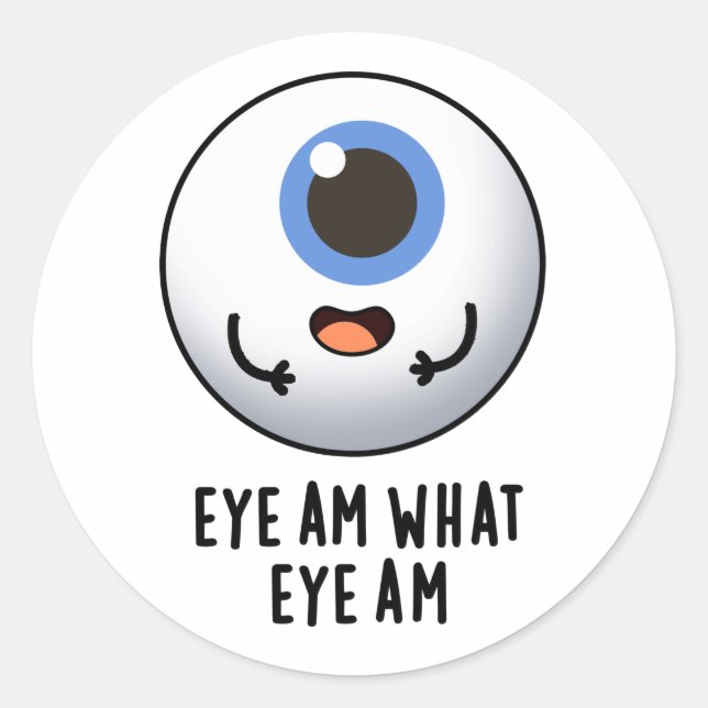 Eye Am What Eye Am Funny Eyeball Pun  Classic Round Sticker (Front)