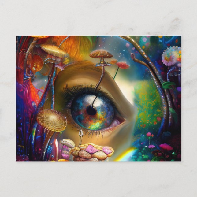 Eye and Colourful Mushrooms Abstract Postcard (Front)