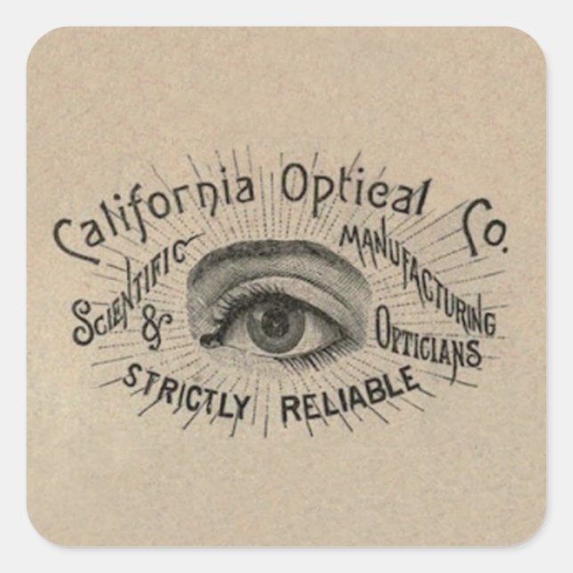 Eye Antique Advertising Optical Square Sticker (Front)