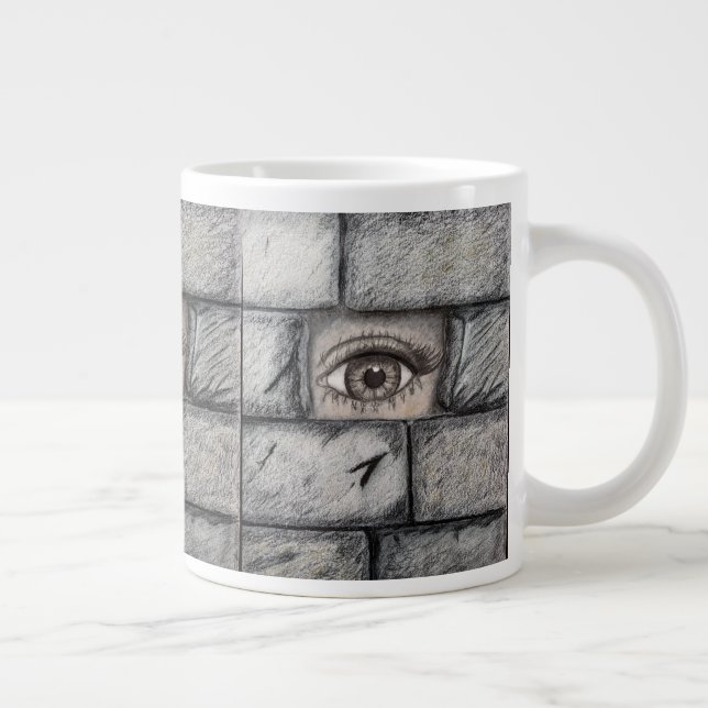 "Eye Behind Wall" Large Coffee Mug (Right)