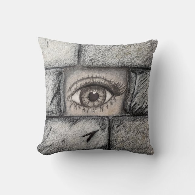 "Eye Behind Wall" Throw Pillow (Front)