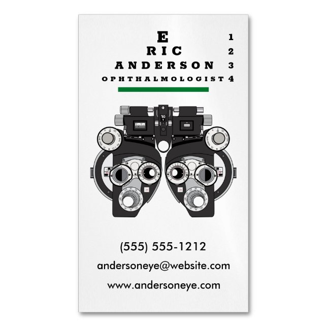 Eye Care Specialist Phoropter Magnetic Business Card (Front Vertical)