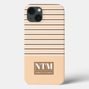 Eye catching big white initials Strippes Beige iPhone 13 Case
