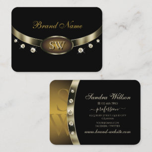 Eye Catching Black and Gold with Monogram Diamonds Business Card