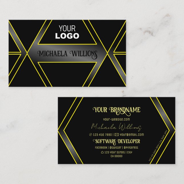 Eye Catching Black and Yellow Flashy with Logo Business Card (Front/Back)