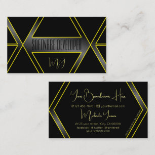 Eye Catching Black and Yellow Flashy with Monogram Business Card