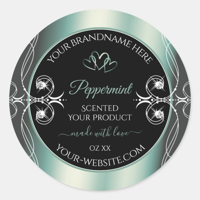 Eye Catching Black Mint Teal Product Labels Jewels (Front)
