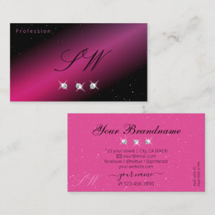 Eye Catching Black Pink Sparkle Diamonds Initials Business Card