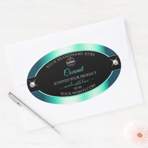 Eye Catching Black Shiny Teal Logo Product Label