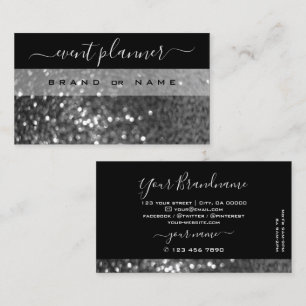 Eye Catching Black Silver Sparkle Glitter Shimmery Business Card