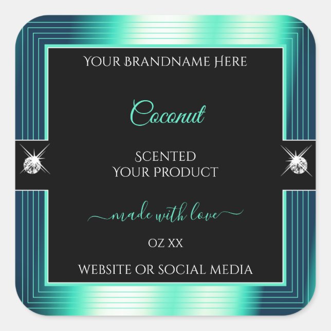 Eye Catching Black Teal Brilliants Product Label (Front)