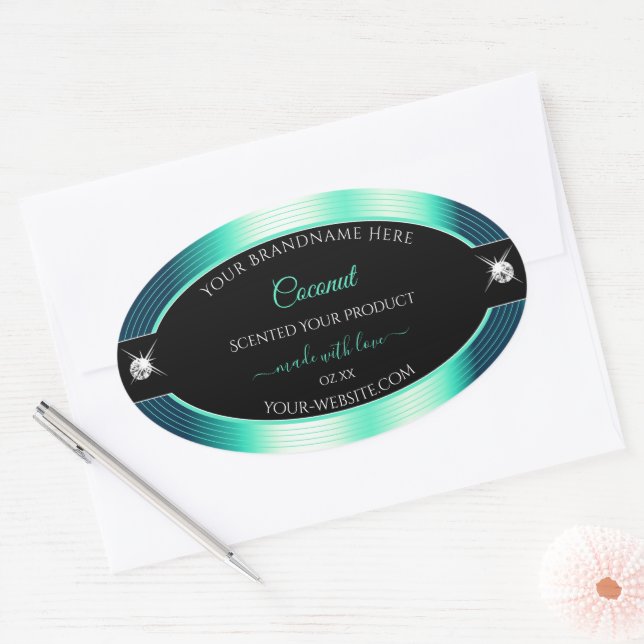 Eye Catching Black Teal Brilliants Product Label (Envelope)