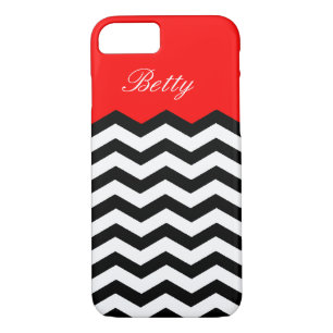 Eye-Catching Black White Chevron on Strawberry Red iPhone 8/7 Case