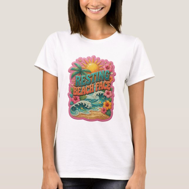 Eye-Catching Blue RESTING BEACH FACE Text Design T-Shirt (Front)