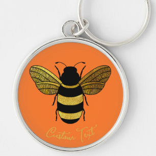 EYE-CATCHING BOLD ORANGE GOLD BLACK BUMBLEBEE BEE KEYCHAIN