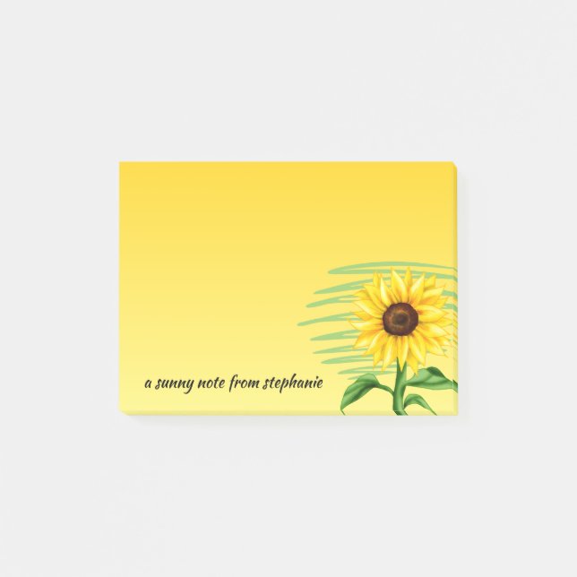 Eye Catching Bright Yellow Sunflower Personalized Post-it Notes (Front)