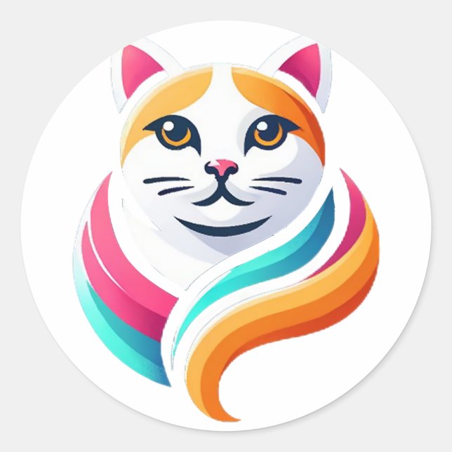 Eye catching cat graphic design with smooth colour classic round sticker (Front)