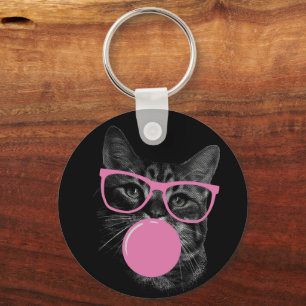 eye-catching cat pink glasses and chewing gum keychain