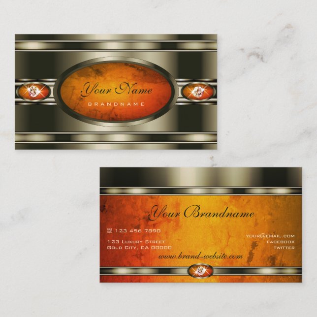 Eye Catching Chrome Effect Orange Marble Pattern Business Card (Front/Back)
