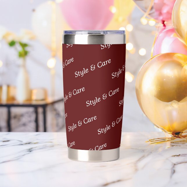Eye Catching Custom Brand Name Text Pattern Maroon Insulated Tumbler (Bachelor Party (Rotated))