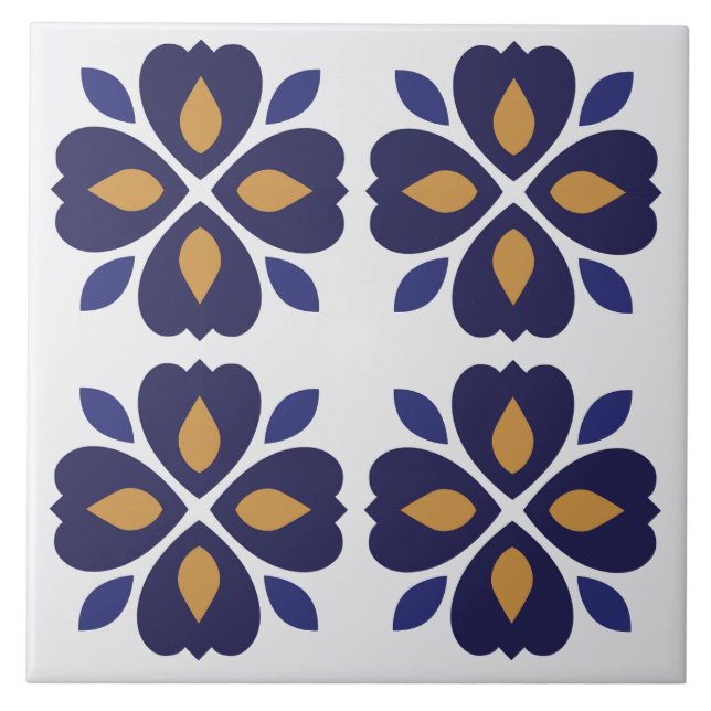 Eye catching floral Azulejos Portuguese navy blue  Tile (Front)