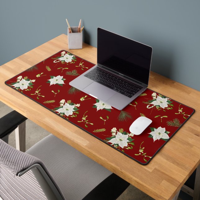 Eye Catching Floral Pattern Deep Red Desk Mat (Office 2)
