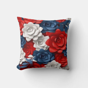 Eye Catching Floral Red White Blue Flower Garden Throw Pillow