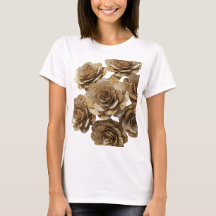 Eye-Catching Gold GOLDEN ROSES Graphic Design T-Shirt