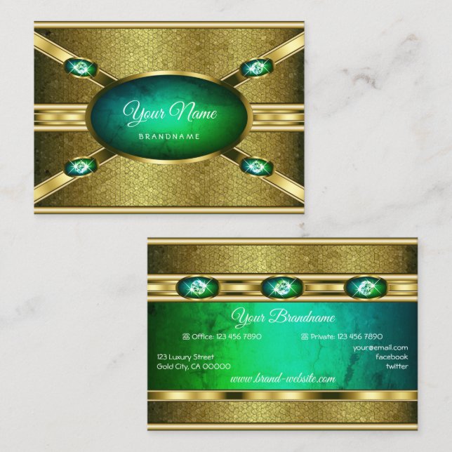 Eye Catching Gold Marbled Teal with Shiny Diamonds Business Card (Front/Back)